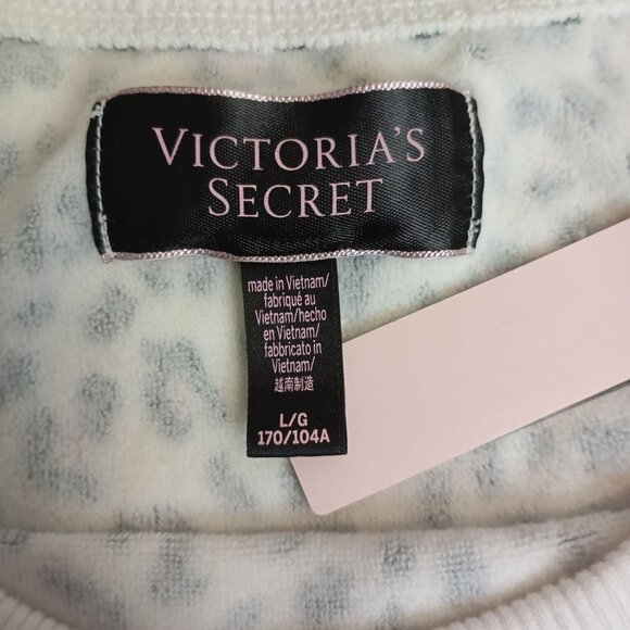 NWT Victorias Secret Leopard Print Crewneck Sweatshirt L/G White & Pink - Picture 2 of 10
